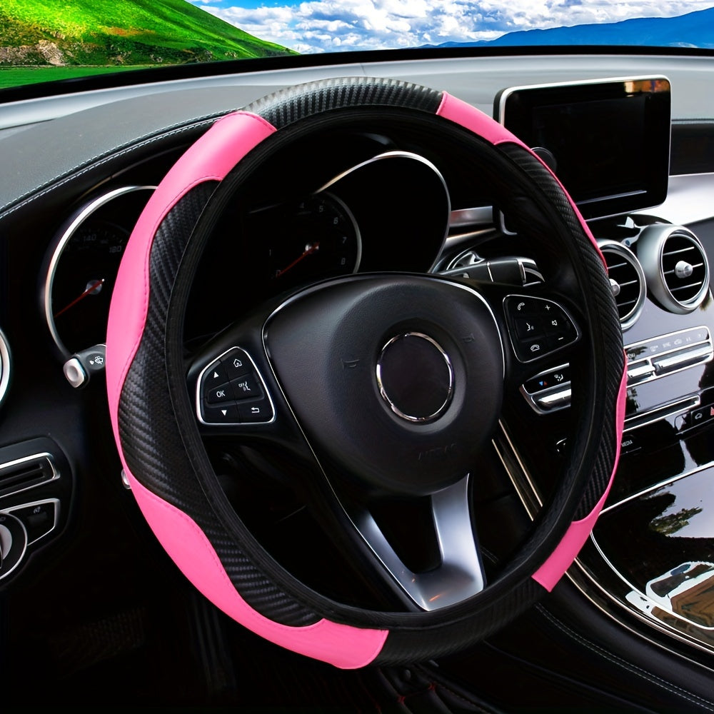 No Inner Ring Car Steering Wheel, Set Carbon Fiber PU Leather Wear-resistant Non-slip 37.01-38.0cm Car Accessories