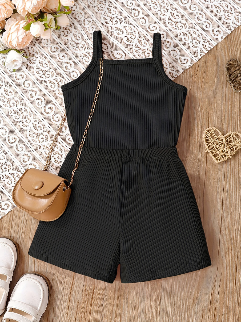 2pcs Toddler Girls Letter "MAMA'S MINI" Graphic Cami Top & Elastic Waist Shorts Set Kids Summer Outdoor Clothes