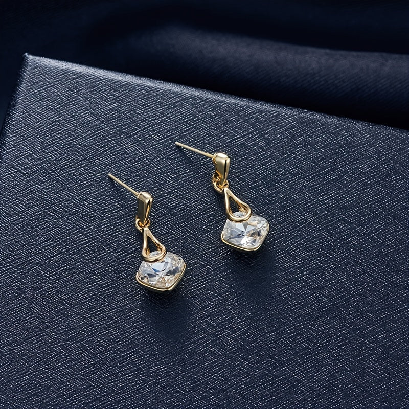 Inlaid Square Shape Artificial Crystal Jewelry Set With Pendant Necklace & Drop Earrings Prom Costume Jewelry Set For Women