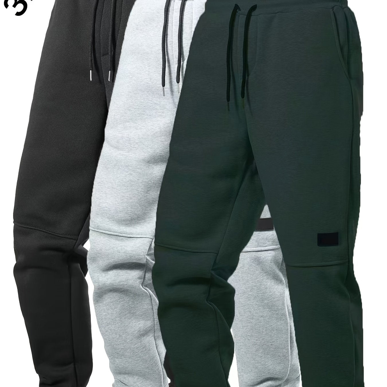 3pcs Men'S Joggers with Elastic Waistband & Drawstring - Casual Solid Color Sweatpants, Regular Fit, Knee-Length, Comfortable for Fall/Winter, Jogging Pants, Jogging P, Everyday Sweatpants, Durable Sweatpants, Winter Joggers,