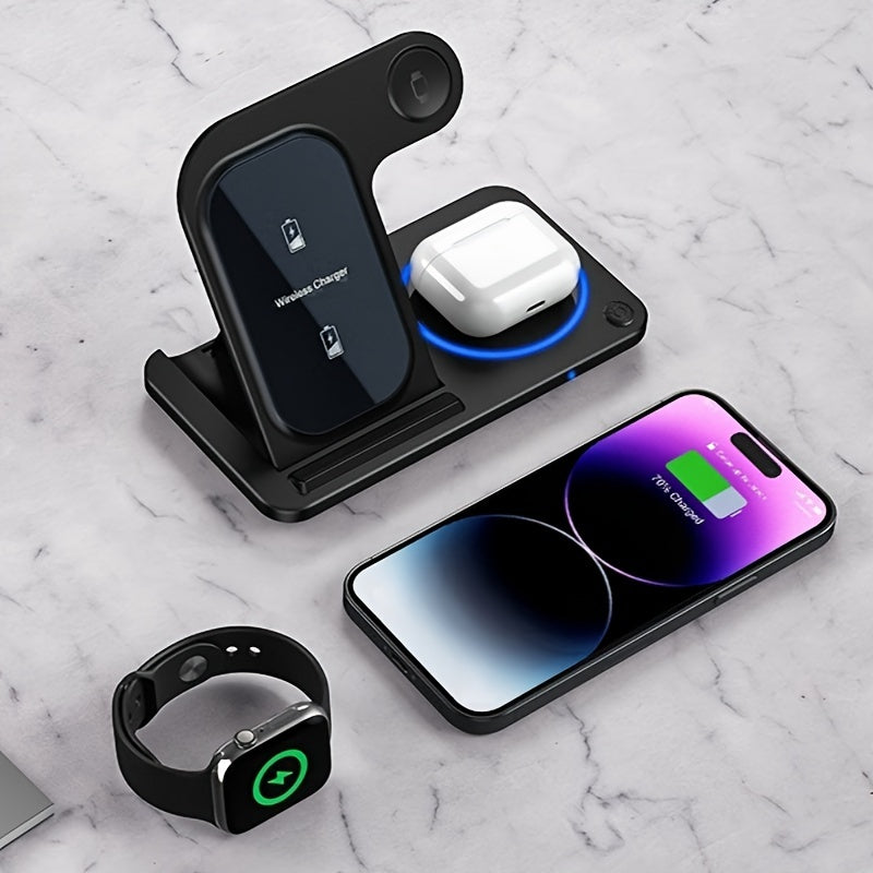A 3-In-1 Foldable Wireless Charging Station That Quickly Charges Iphones 17 Through 8, Including Pro, Max, Mini, And SE Models, As Well As Various for iwatch And for airpods Versions, Phone Holder For Desk, Phone Stand For De