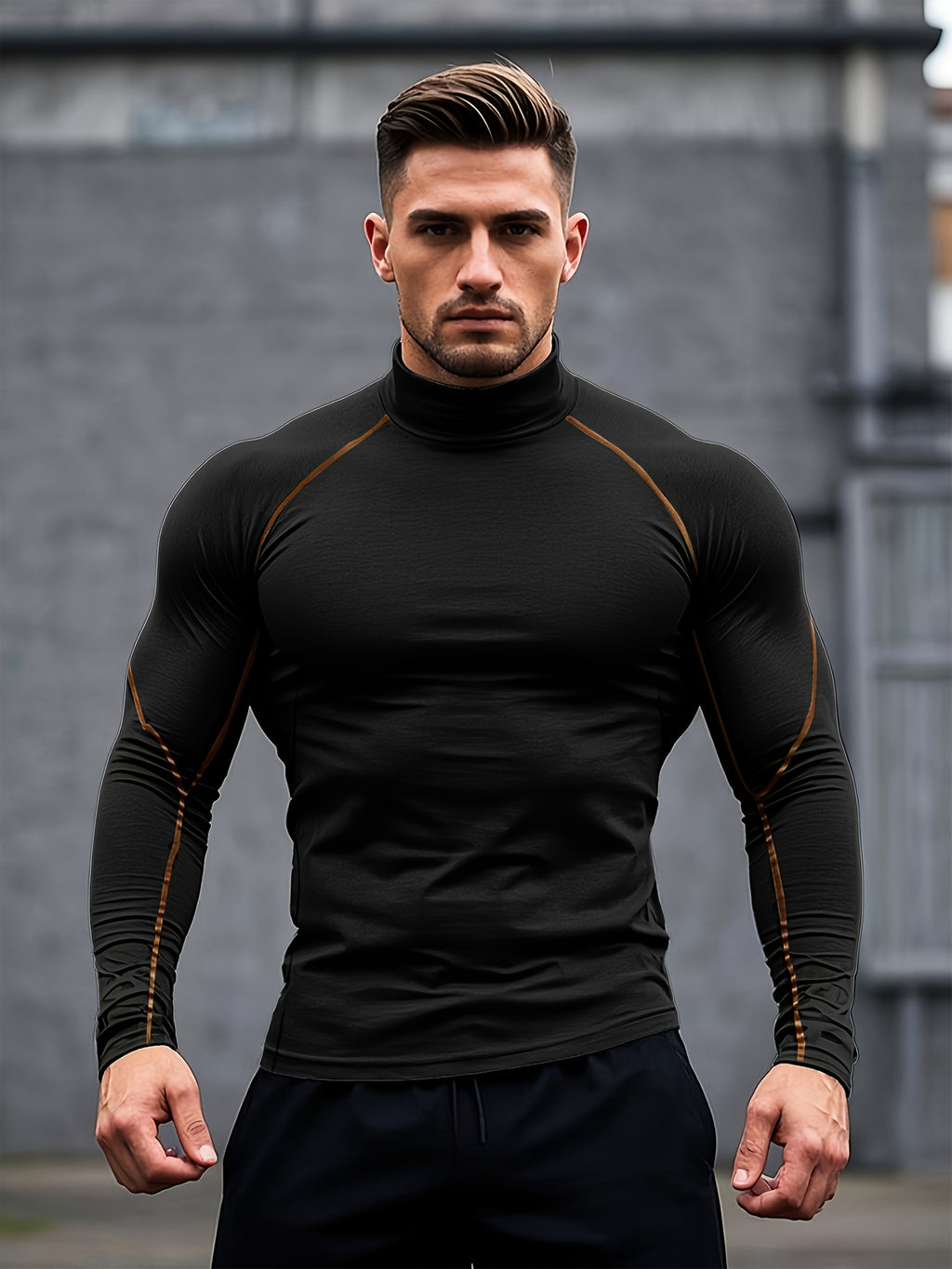 Men'S Fast-Drying Stretchable Fitness Top - High Neck Long Sleeve Training Shirt, Fitted Gym & Boxing Top for Year-Round Use, Moisture-Wicking Sports Performance Wear, Workout Clothes, Training Shirt, Sporty Design, Flexible