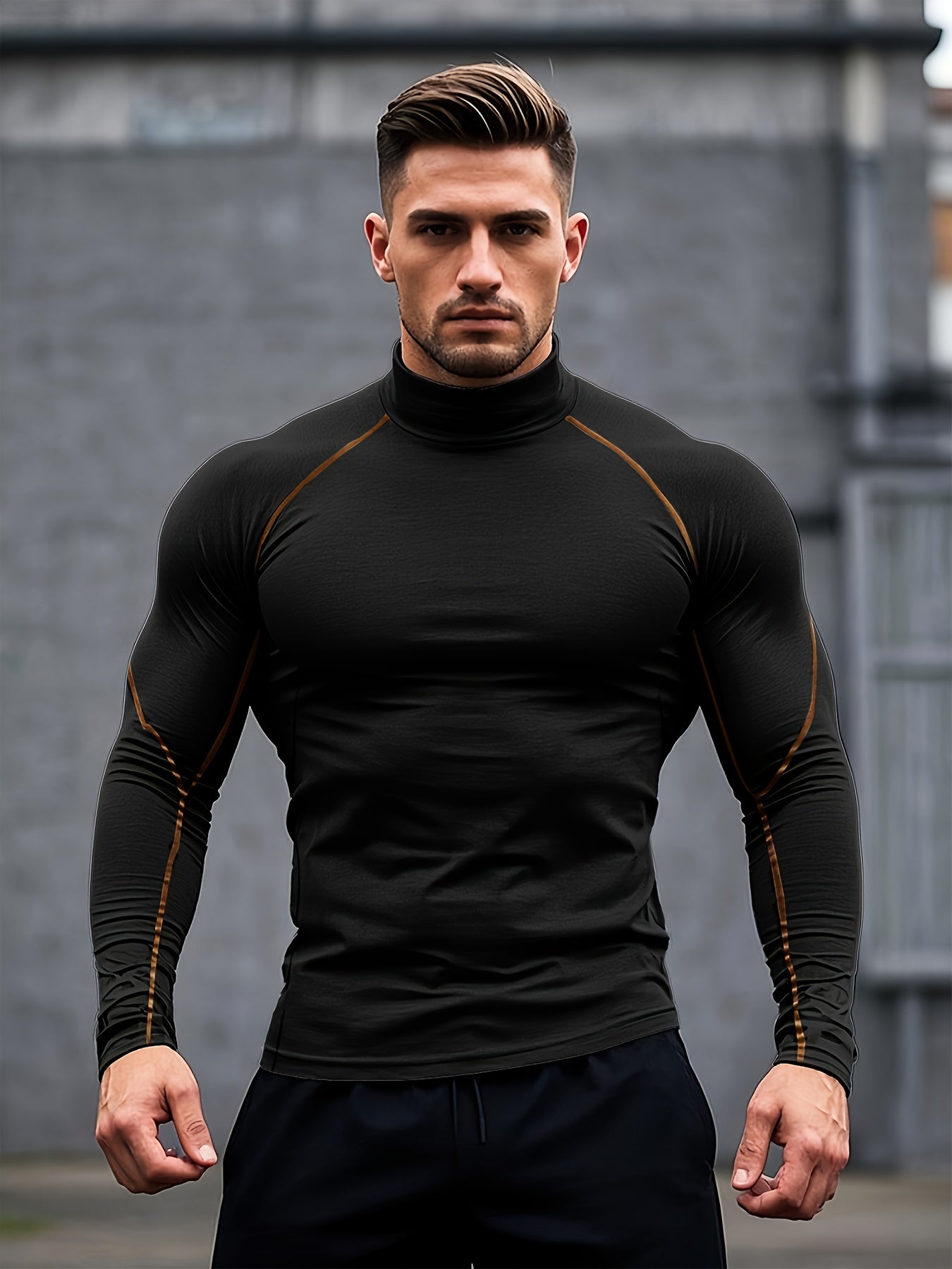 Men'S Fast-Drying Stretchable Fitness Top - High Neck Long Sleeve Training Shirt, Fitted Gym & Boxing Top for Year-Round Use, Moisture-Wicking Sports Performance Wear, Workout Clothes, Training Shirt, Sporty Design, Flexible