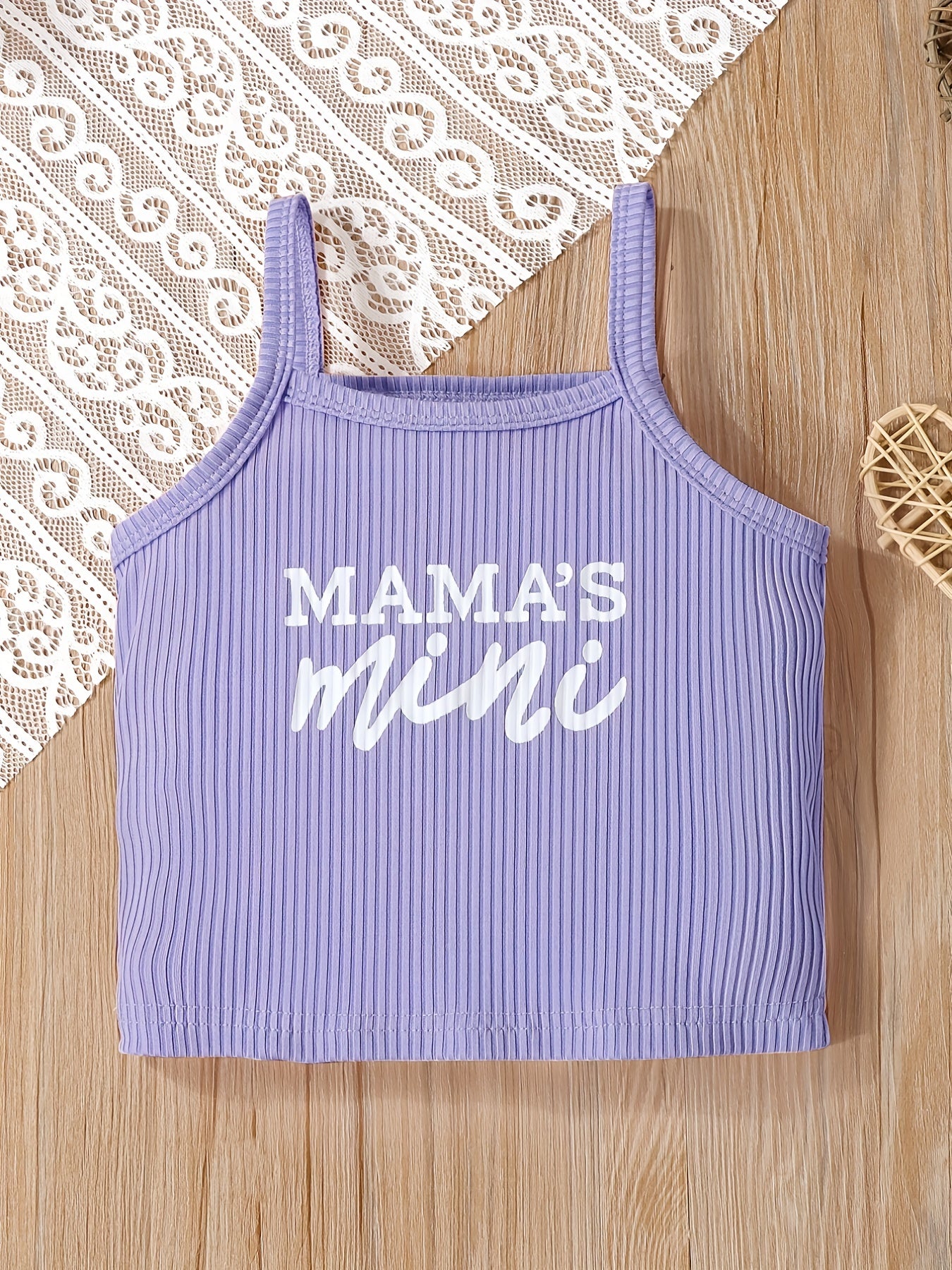 2pcs Toddler Girls Letter "MAMA'S MINI" Graphic Cami Top & Elastic Waist Shorts Set Kids Summer Outdoor Clothes