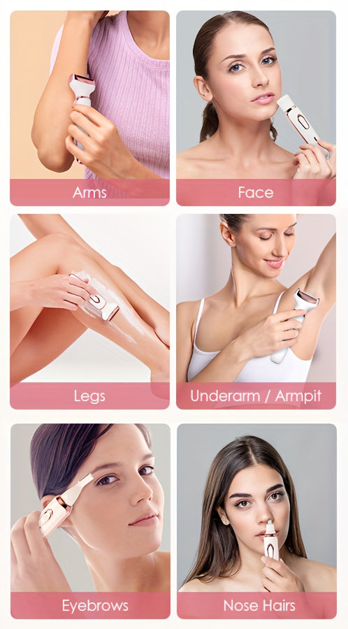 4in 1 Women's Electric Hair Remover/Women's Multi-Function Electric Hair Remover Set/Women's Bikini Trimmer/USB Rechargeable/Hair Remover for Eyebrows, Nose, Face, Legs, / Portable, Gentle, Women's Gift, Mother's Day Gift