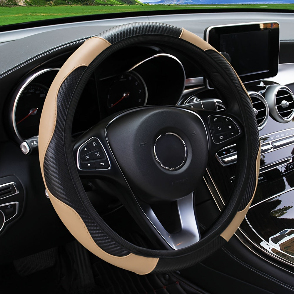 No Inner Ring Car Steering Wheel, Set Carbon Fiber PU Leather Wear-resistant Non-slip 37.01-38.0cm Car Accessories