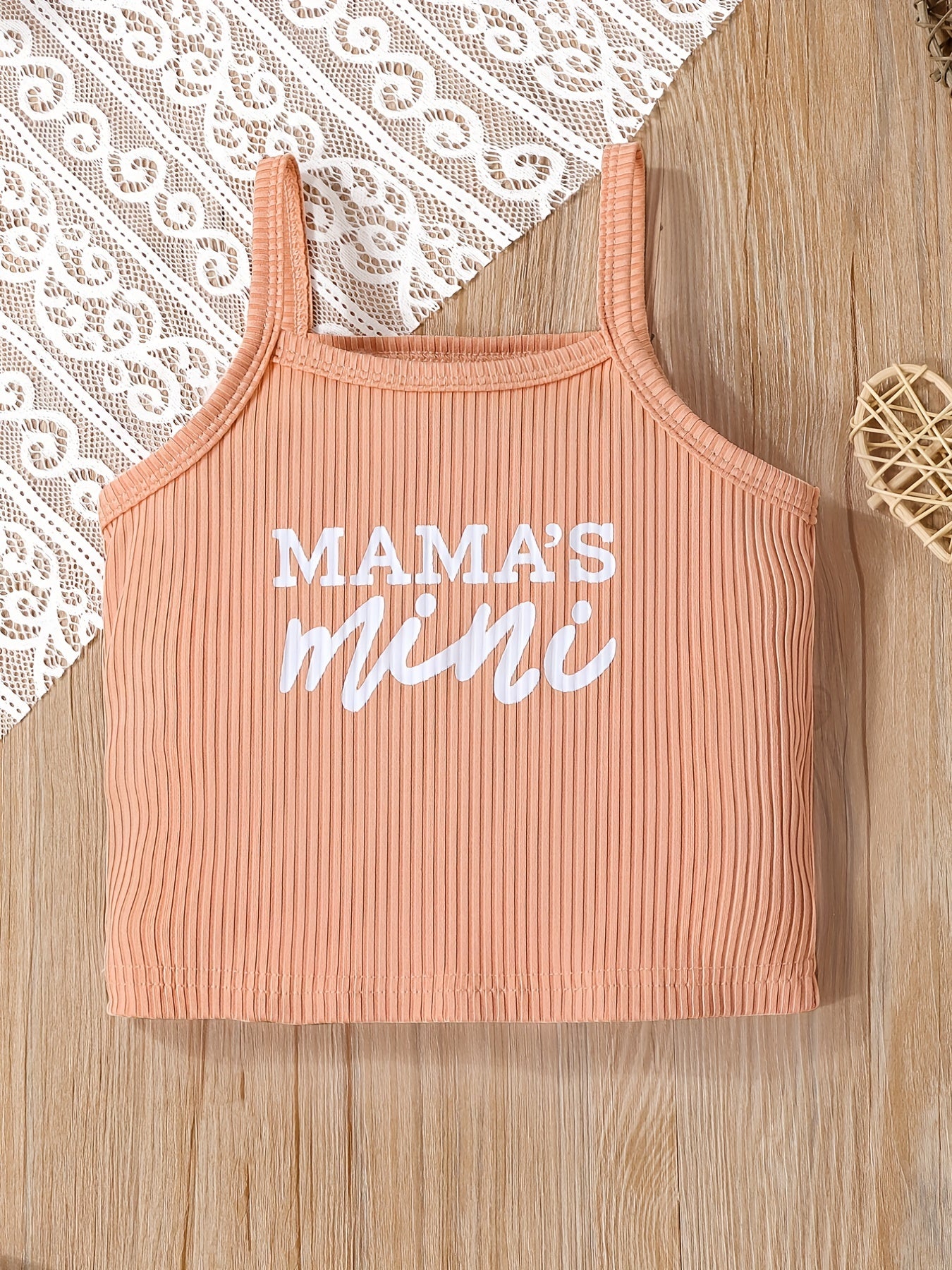 2pcs Toddler Girls Letter "MAMA'S MINI" Graphic Cami Top & Elastic Waist Shorts Set Kids Summer Outdoor Clothes