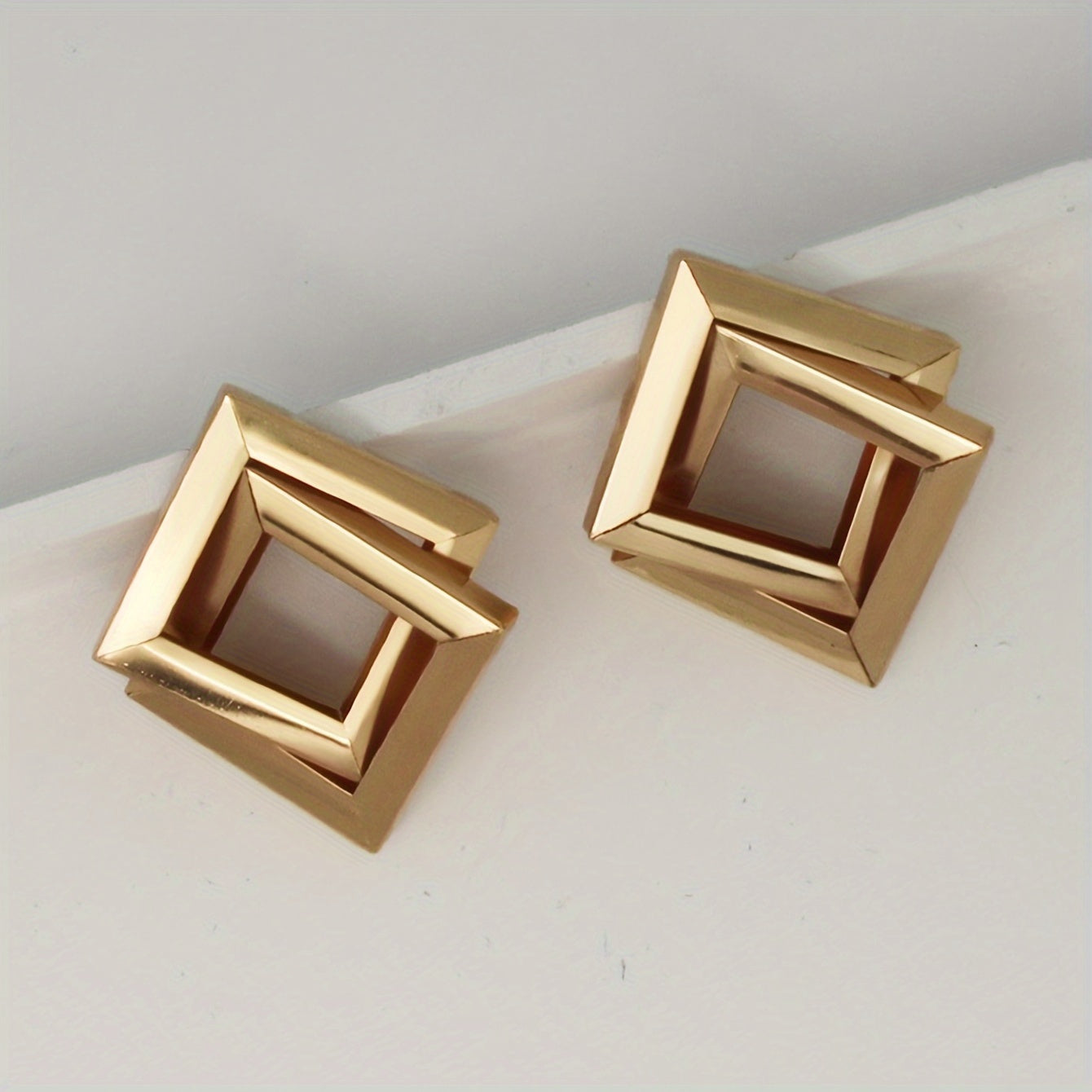 1 Pair Golden-Tone Multi-Layered Square & Irregular Geometric Statement Earrings - Chic Zinc Alloy Design for Daily Wear, Work, Travel, and Gifting