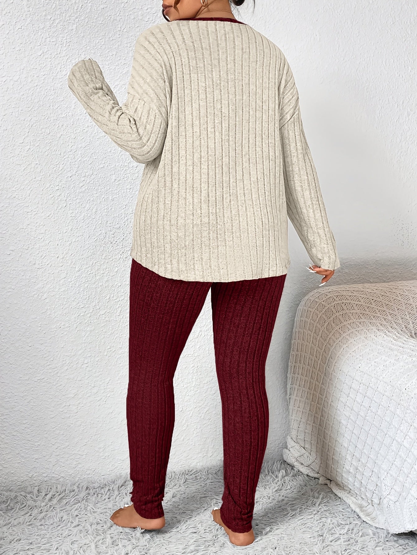 Plus Size Heart Fitted Long Sleeve And Long Pants Loungewear Set