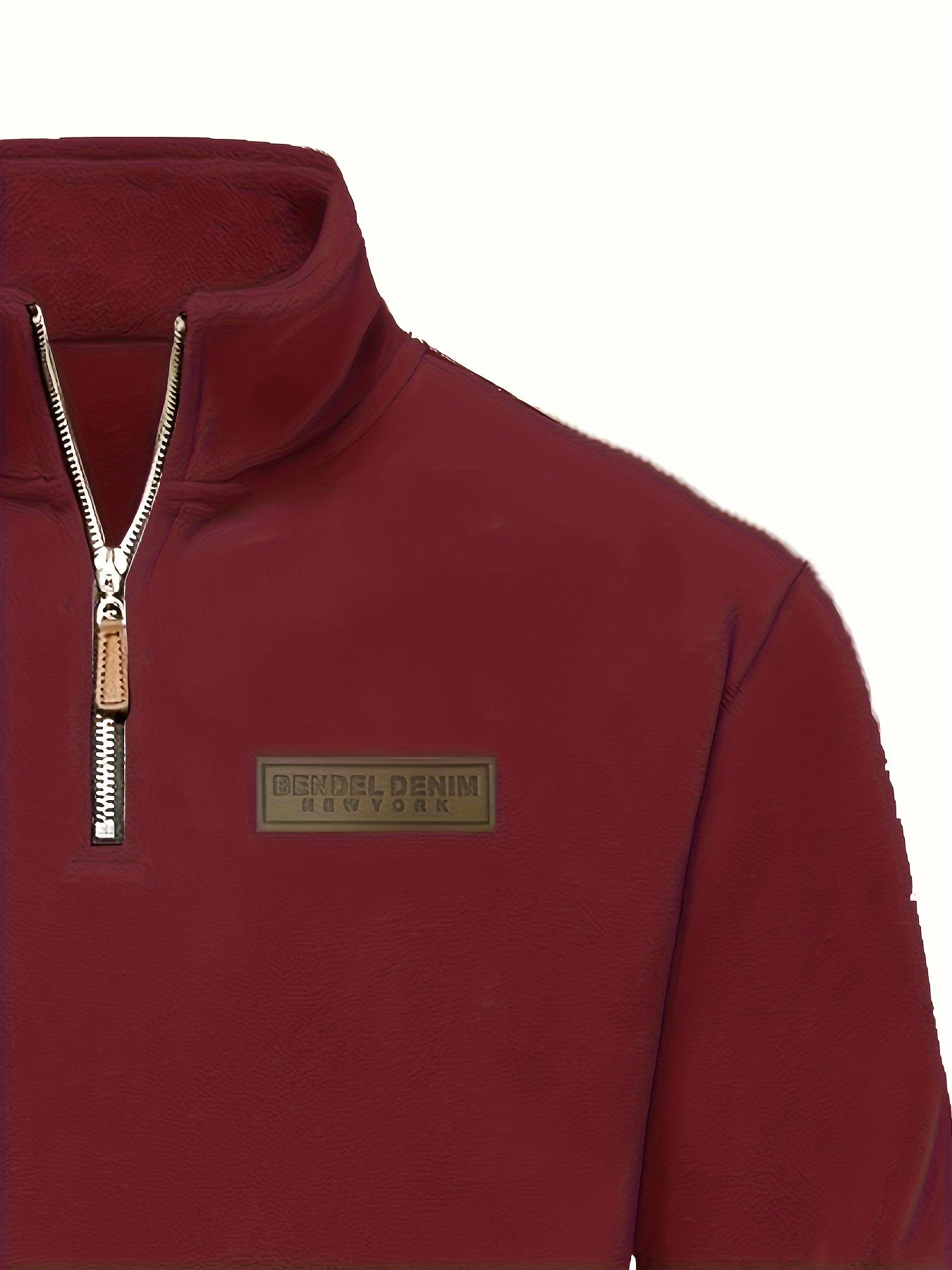 Men's Thermal Half-Zip Sweater Jacket with Round Neck & Collar - Winter Warm Full-Zip-like Zipper (Half-Zip) Closure, Machine Washable Casual Coat for Office & Outdoor, Dark Blue/Burgundy Label-Compatible (No Bulk Layering Ne