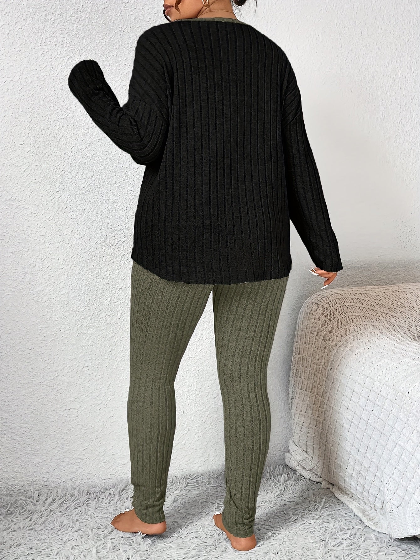 Plus Size Heart Fitted Long Sleeve And Long Pants Loungewear Set