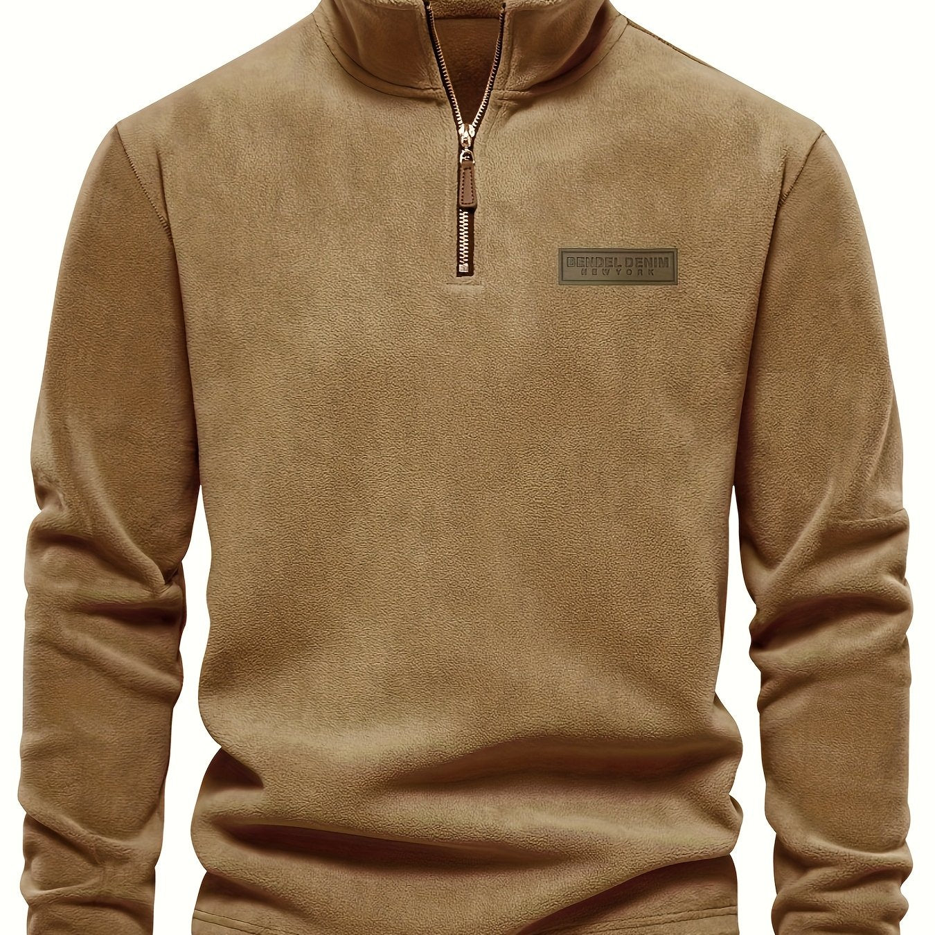 Men's Thermal Half-Zip Sweater Jacket with Round Neck & Collar - Winter Warm Full-Zip-like Zipper (Half-Zip) Closure, Machine Washable Casual Coat for Office & Outdoor, Dark Blue/Burgundy Label-Compatible (No Bulk Layering Ne