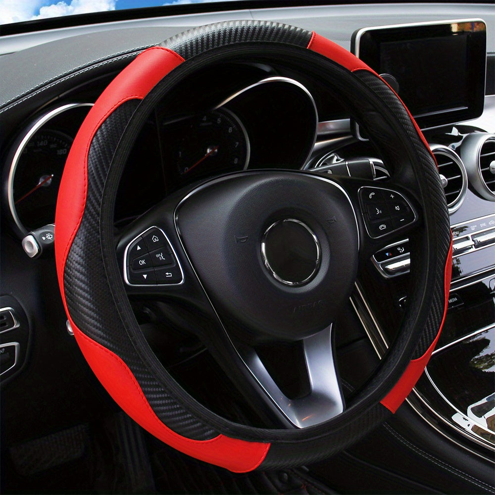 No Inner Ring Car Steering Wheel, Set Carbon Fiber PU Leather Wear-resistant Non-slip 37.01-38.0cm Car Accessories