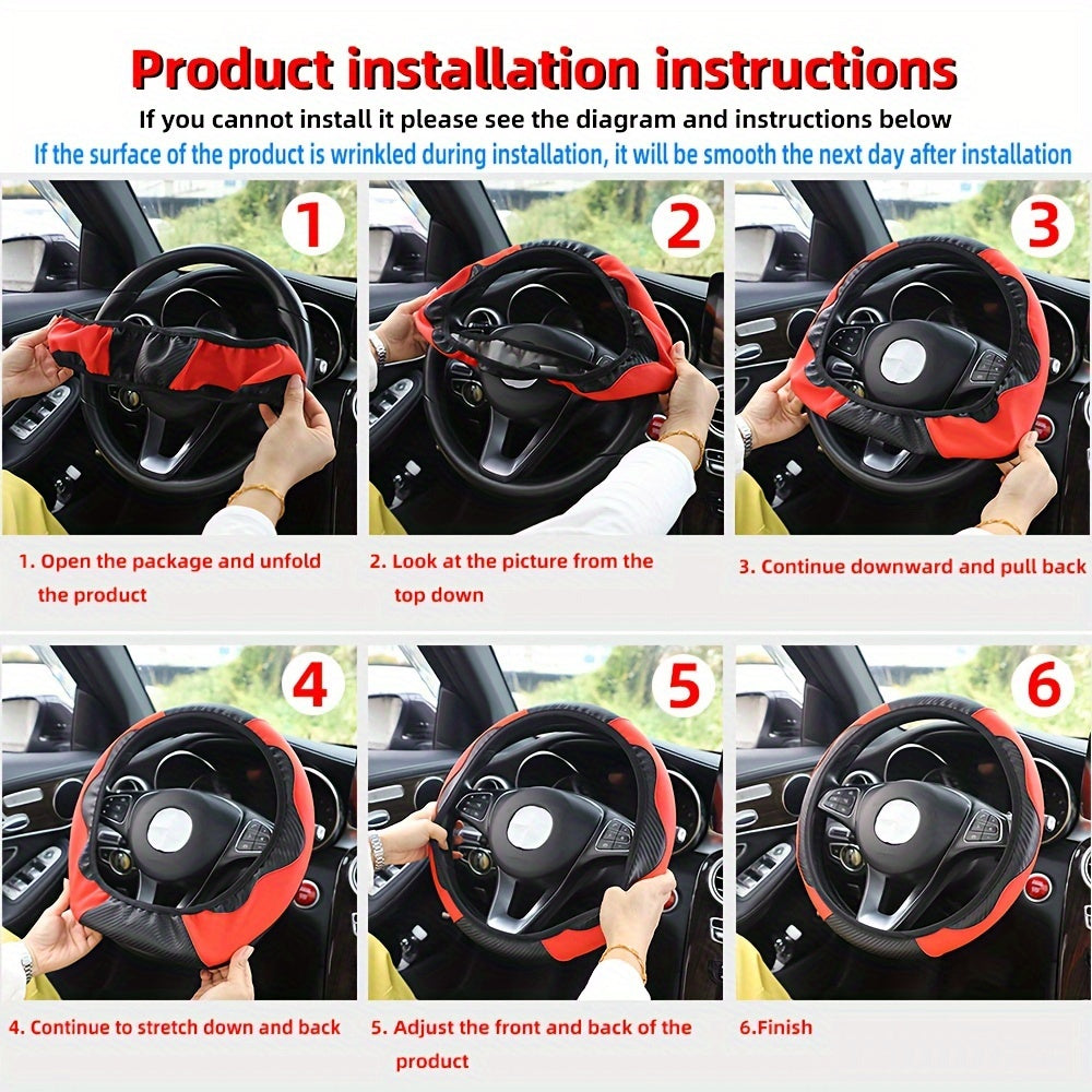 No Inner Ring Car Steering Wheel, Set Carbon Fiber PU Leather Wear-resistant Non-slip 37.01-38.0cm Car Accessories