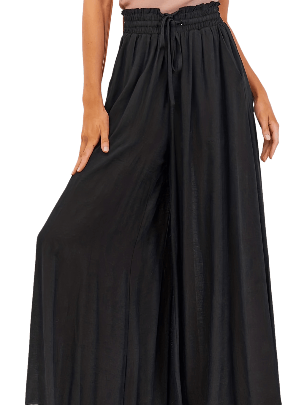 Boho Drawstring Wide Leg Pants, Casual Smocked Waist Elastic Palazzo Pants For Spring & Summer, Women's Clothing