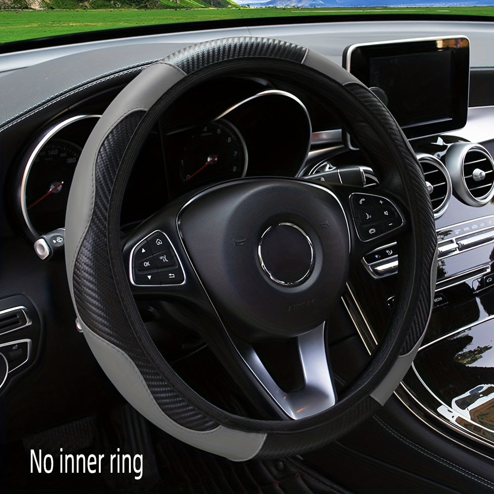 No Inner Ring Car Steering Wheel, Set Carbon Fiber PU Leather Wear-resistant Non-slip 37.01-38.0cm Car Accessories