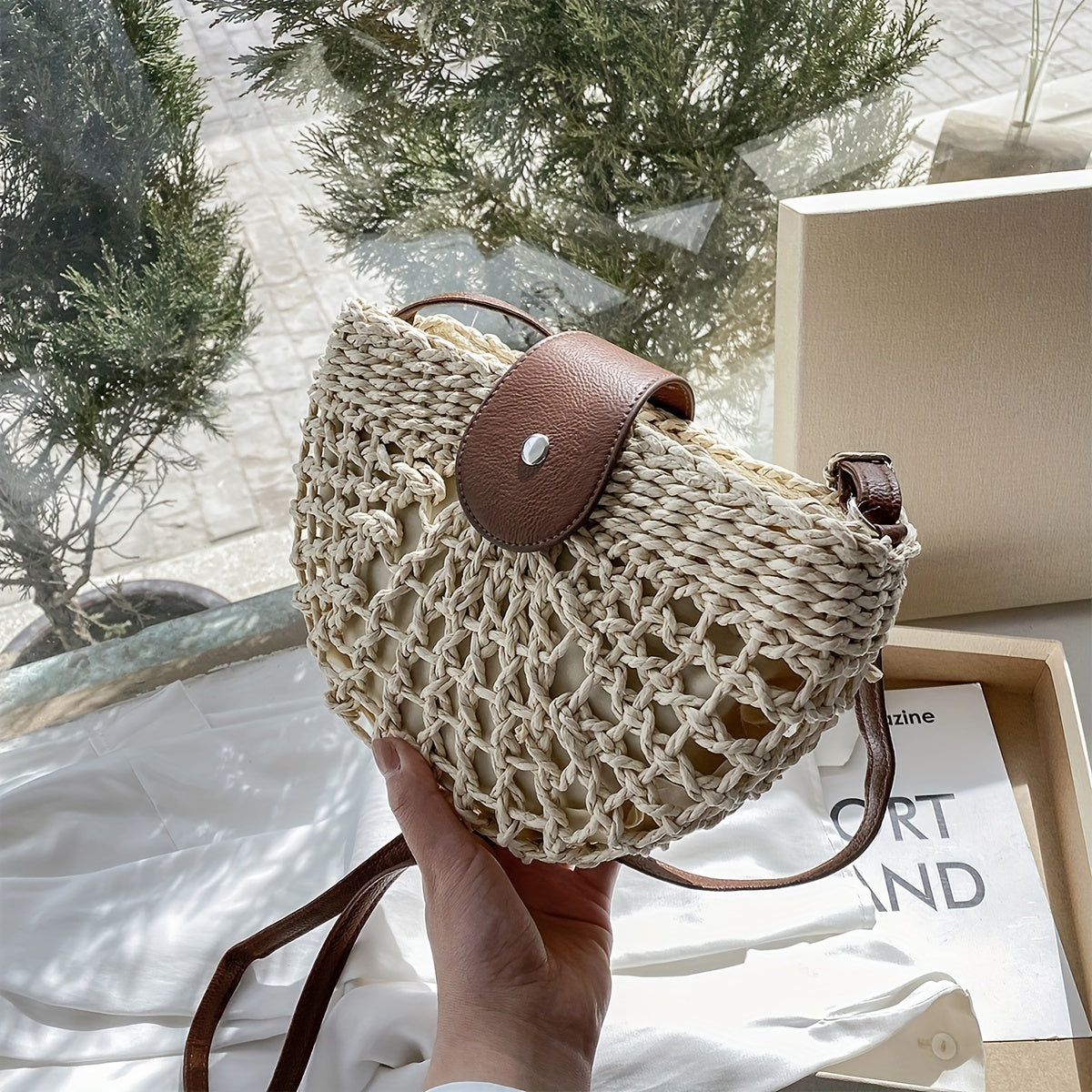 Women's Minimalist Crossbody Bag, Trendy Straw Shoulder Bag, All-Match Bag For Beach