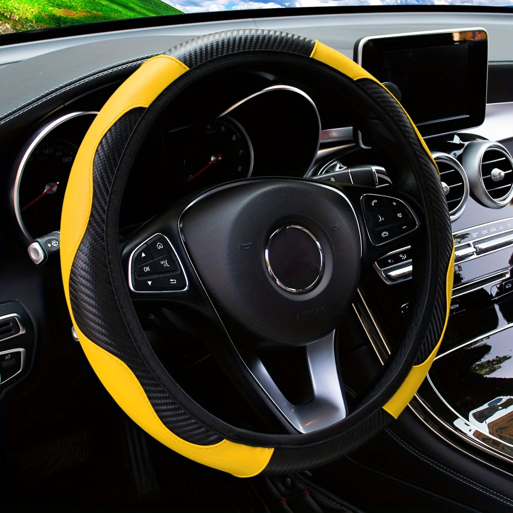 No Inner Ring Car Steering Wheel, Set Carbon Fiber PU Leather Wear-resistant Non-slip 37.01-38.0cm Car Accessories