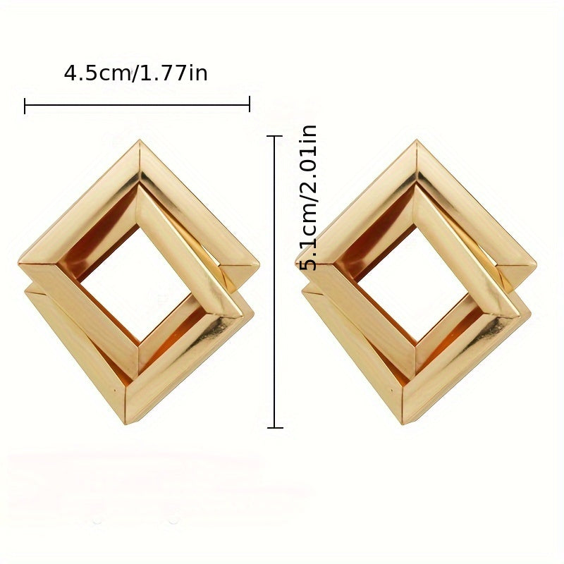 1 Pair Golden-Tone Multi-Layered Square & Irregular Geometric Statement Earrings - Chic Zinc Alloy Design for Daily Wear, Work, Travel, and Gifting