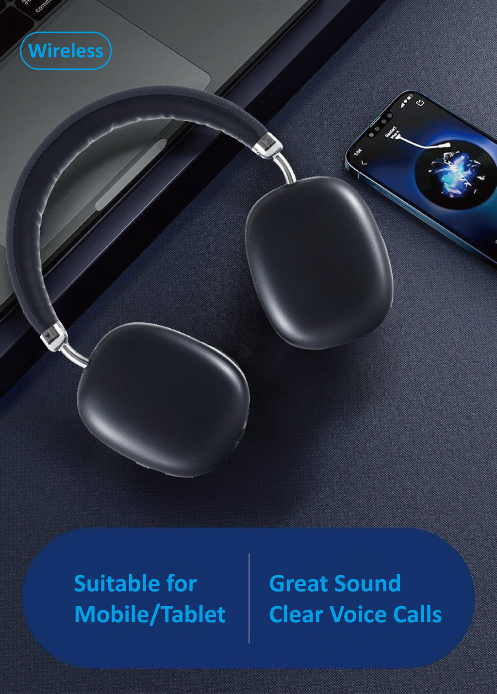Upgraded High-Quality Wireless Headphones, Lightweight Foldable Earphones with Built-In Microphone, Compatible with 3.5Mm Audio Cable, Travel Work Stereo Laptop Phone, Ios Wireless Gaming Headset, Christmas Gift
