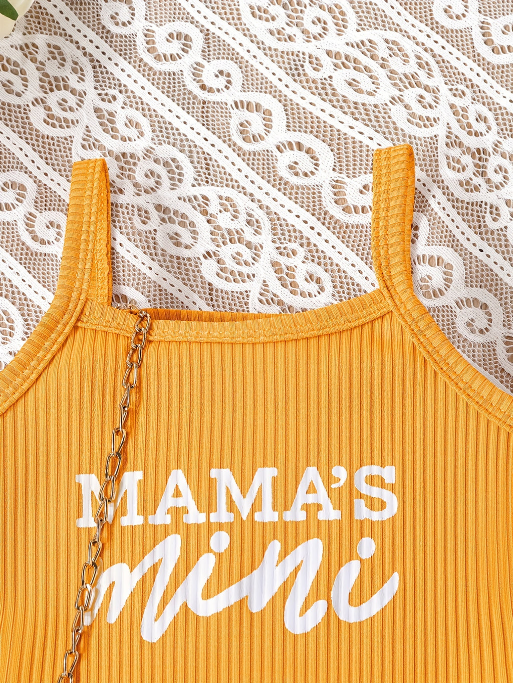 2pcs Toddler Girls Letter "MAMA'S MINI" Graphic Cami Top & Elastic Waist Shorts Set Kids Summer Outdoor Clothes