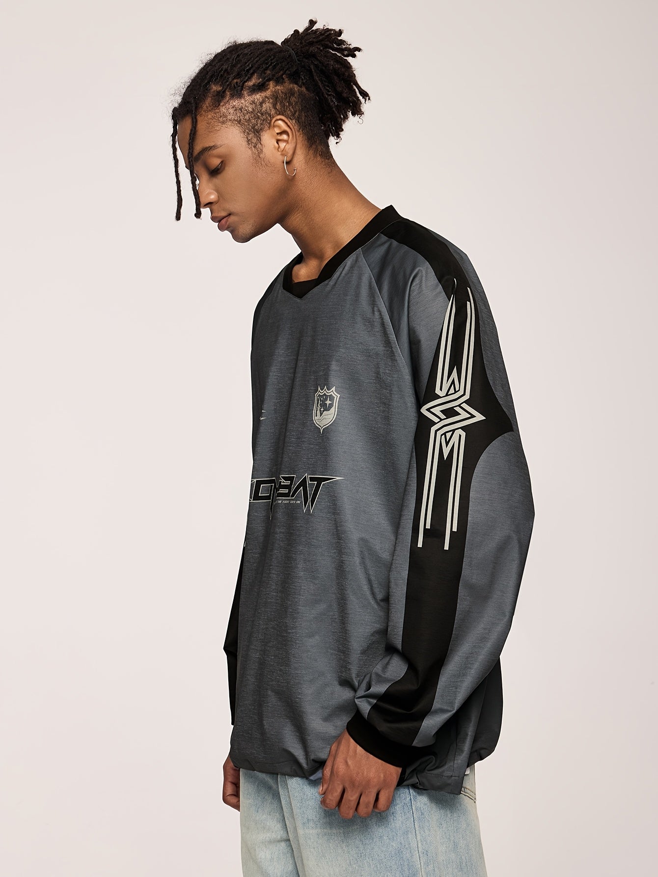 Men'S Casual Polyester Long Sleeve T-Shirt with "COMET" Print, Black & White Striped Design, Loose Fit, Sweetheart Neckline, Non-Stretch Fabric, Perfect for Spring, Summer, and Fall, Casual Wear | Sporty Casualwear | Polyeste