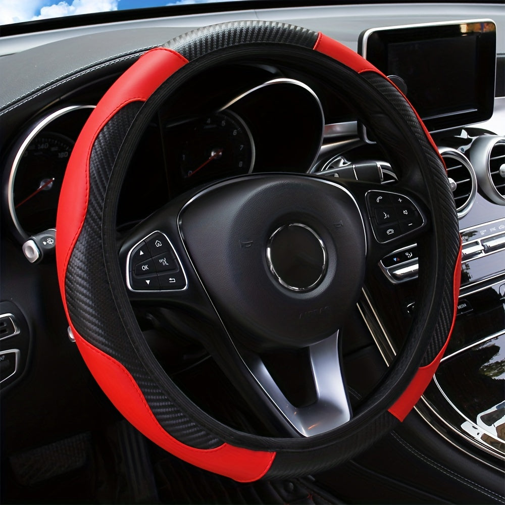No Inner Ring Car Steering Wheel, Set Carbon Fiber PU Leather Wear-resistant Non-slip 37.01-38.0cm Car Accessories