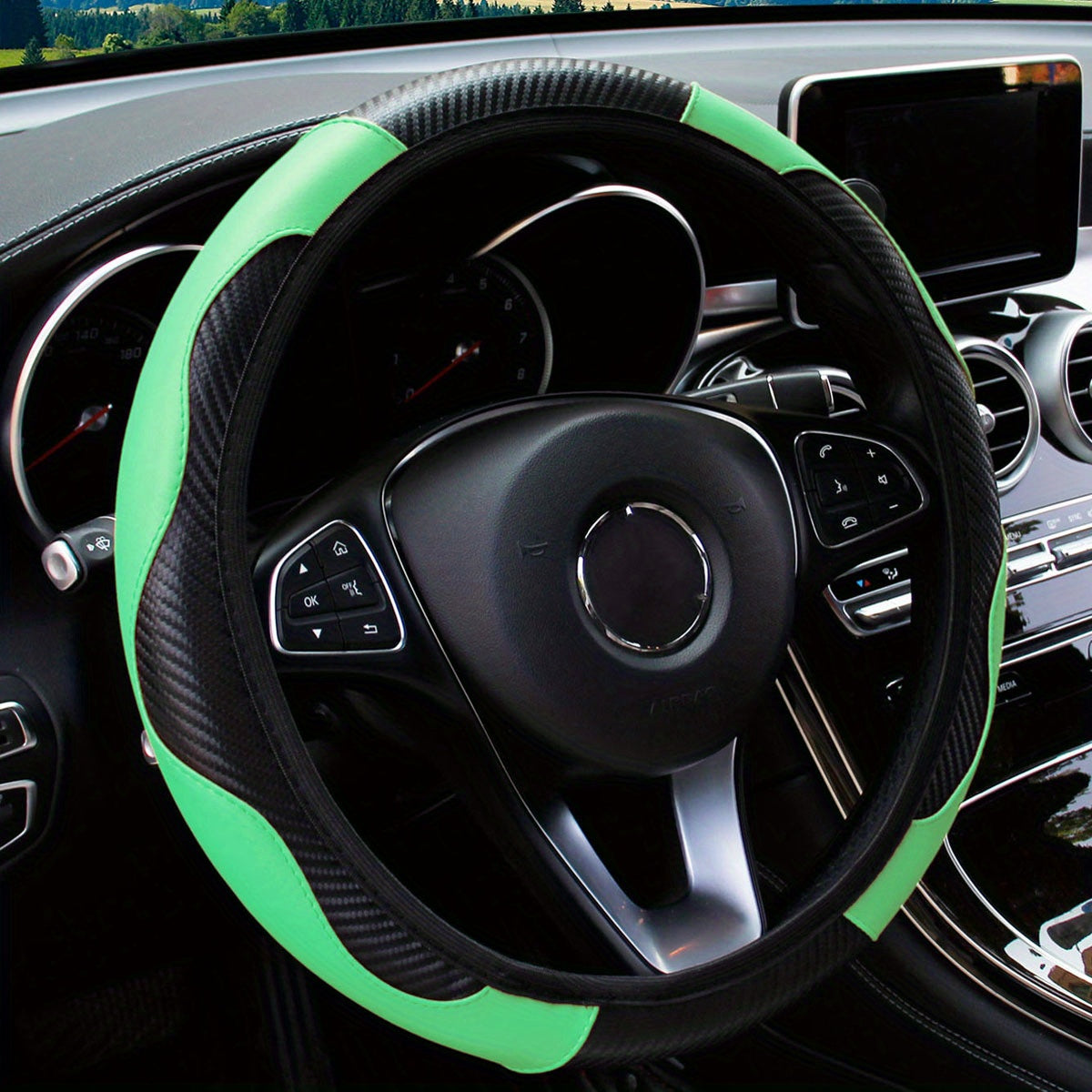 No Inner Ring Car Steering Wheel, Set Carbon Fiber PU Leather Wear-resistant Non-slip 37.01-38.0cm Car Accessories