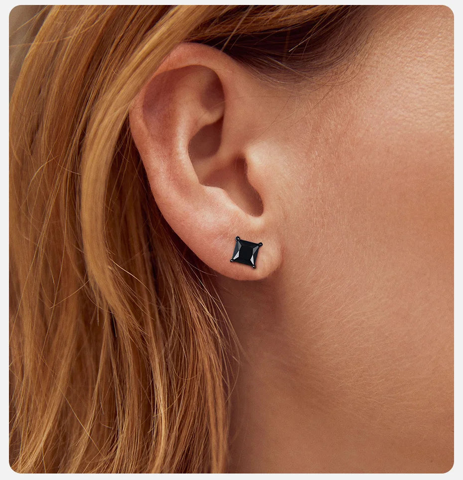 Vnox Punk Rock Stud Earrings for Men Women, Black Gothic Earrings, Stainless Steel Ear Jewelry with AAA CZ Stone, Cool Gift