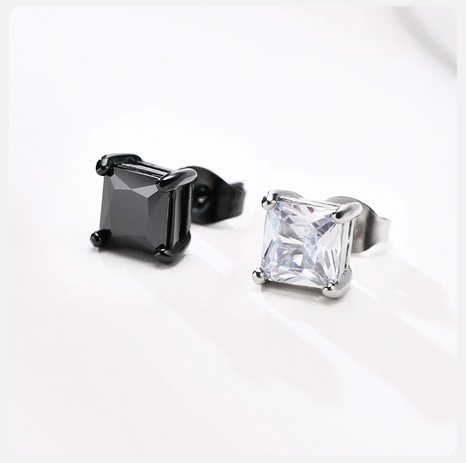 Vnox Punk Rock Stud Earrings for Men Women, Black Gothic Earrings, Stainless Steel Ear Jewelry with AAA CZ Stone, Cool Gift