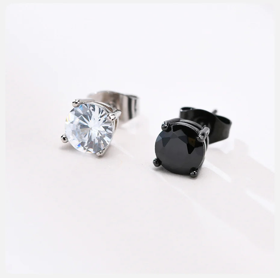 Vnox Punk Rock Stud Earrings for Men Women, Black Gothic Earrings, Stainless Steel Ear Jewelry with AAA CZ Stone, Cool Gift