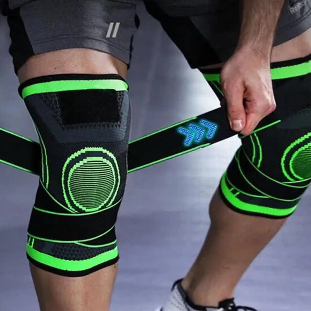 Offre spéciale : 1 paire de genouillères de compression avec sangle ajustable pour la récupération et le sport. Polyester et coton élastiques pour une protection professionnelle.