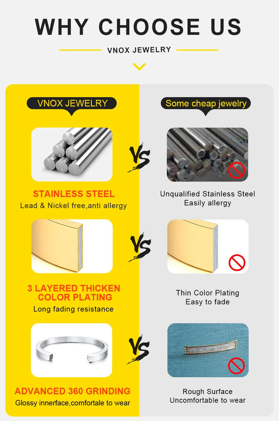 Vnox Punk Rock Stud Earrings for Men Women, Black Gothic Earrings, Stainless Steel Ear Jewelry with AAA CZ Stone, Cool Gift