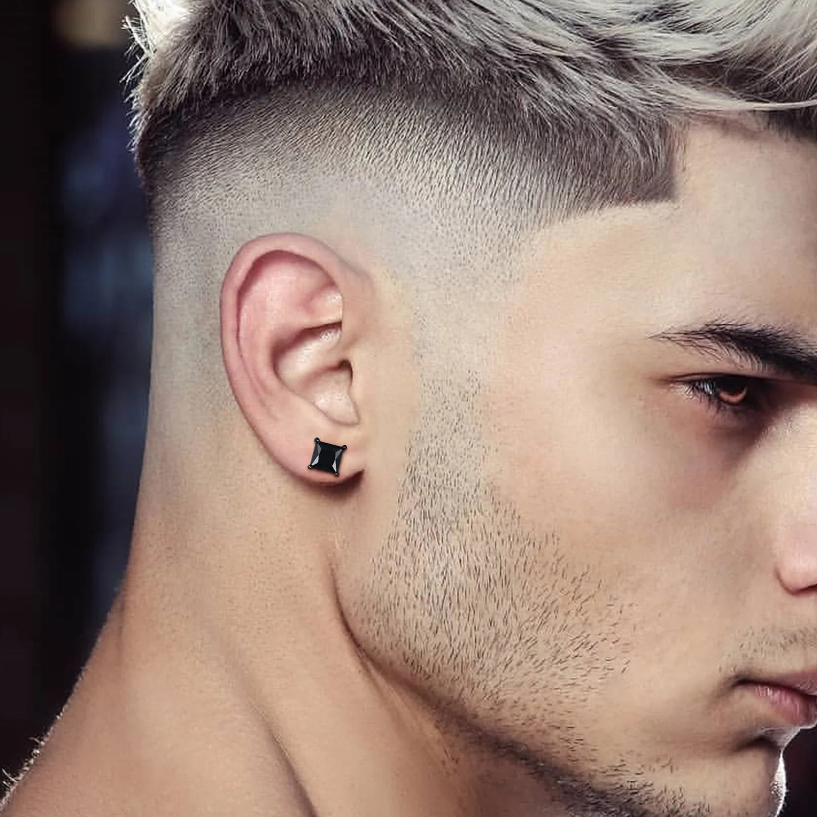 Vnox Punk Rock Stud Earrings for Men Women, Black Gothic Earrings, Stainless Steel Ear Jewelry with AAA CZ Stone, Cool Gift