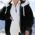 2021 Winter Women Plush Coat Fashion Hooded Zipper Jackets Casual Oversized Stitching Plaid Faux Fur Warm Ladies Parka Jacket