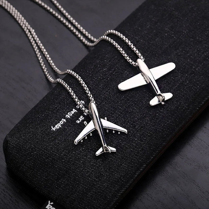 Stylish Aircraft Necklace Men Stainless Steel Link 70cm Long Pendant Collar Outdoor Leisure Neck Accessories Boyfriend Gift