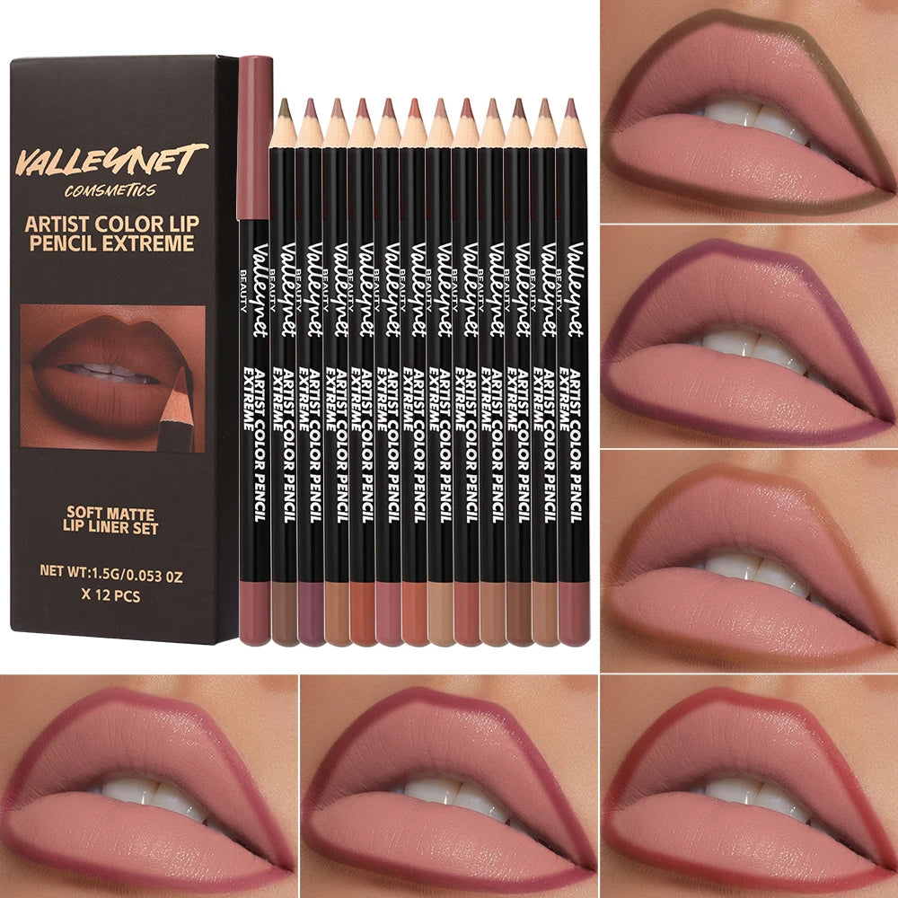 12pcs/set Matte Silky Lip Liner Set, Long-Lasting, Waterproof, Multifunctional Makeup Pencil, Daily Natural Makeup, Gift Giving