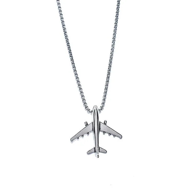 Stylish Aircraft Necklace Men Stainless Steel Link 70cm Long Pendant Collar Outdoor Leisure Neck Accessories Boyfriend Gift