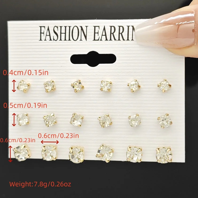 18pcs Cross border New Zirconium Imitation Earring Combination Simple and Popular Earnail Set