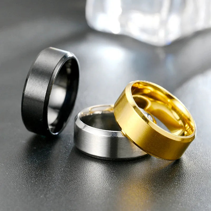 8mm Couple's Stainless Steel Ring Smooth Minimalist Matching Band Engravable Gold Color Jewelry Gift Wedding Anniversary