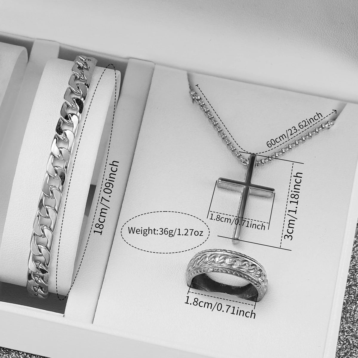 4pcs/set Men's Watches Fashion Arabic Dial Quartz Watch Male's Silver Band Wristwatches Jewelry Set (Without Box）