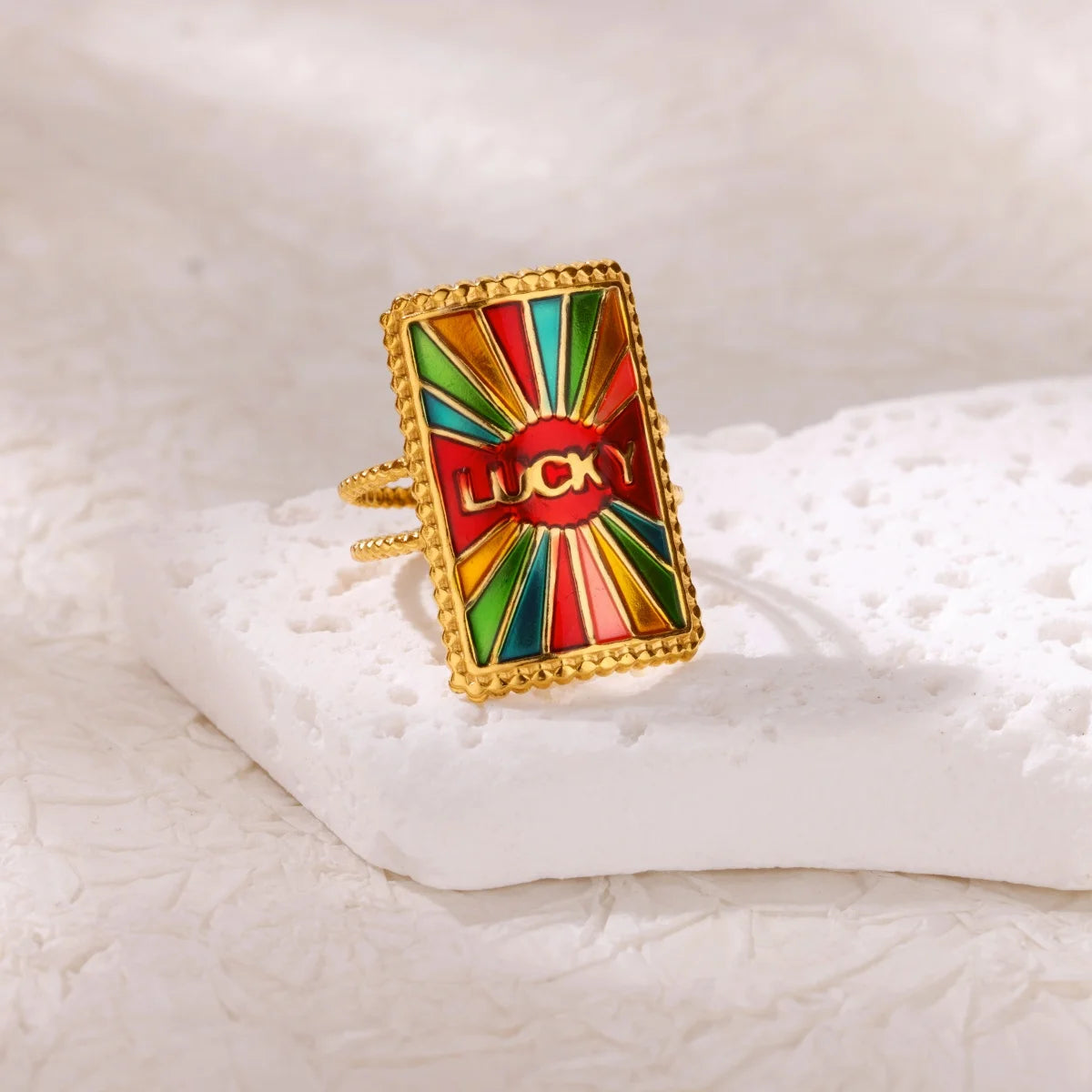 Square Teardrop Double Open Rings For Women Gold Color Stainless Steel Geometric Ring Aesthetic Wedding Christmas Jewelry Gift