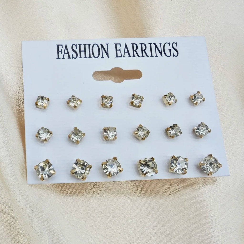 18pcs Cross border New Zirconium Imitation Earring Combination Simple and Popular Earnail Set