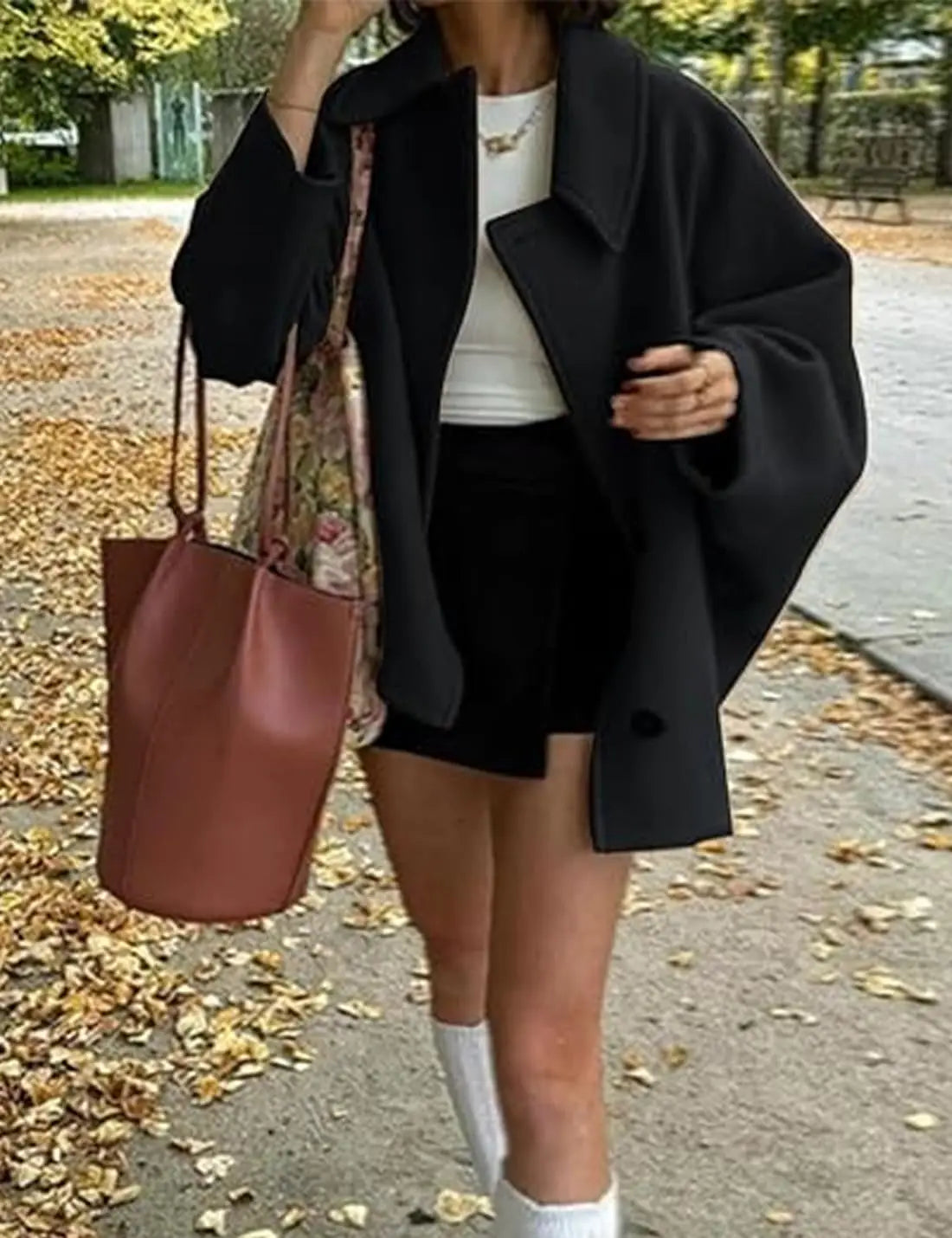 2025 Women's Oblique Button Loose Batwing Sleeve Jacket Coat Lapel Double Pocket Warm Solid Vintage Outerwear Fall Winter Coat