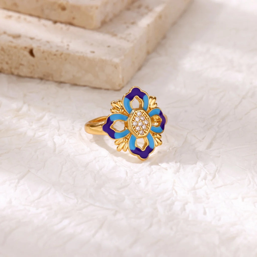 Square Teardrop Double Open Rings For Women Gold Color Stainless Steel Geometric Ring Aesthetic Wedding Christmas Jewelry Gift