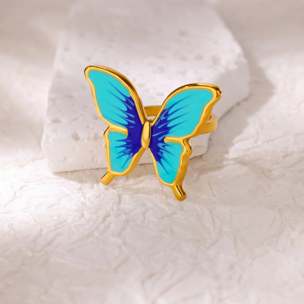 Square Teardrop Double Open Rings For Women Gold Color Stainless Steel Geometric Ring Aesthetic Wedding Christmas Jewelry Gift