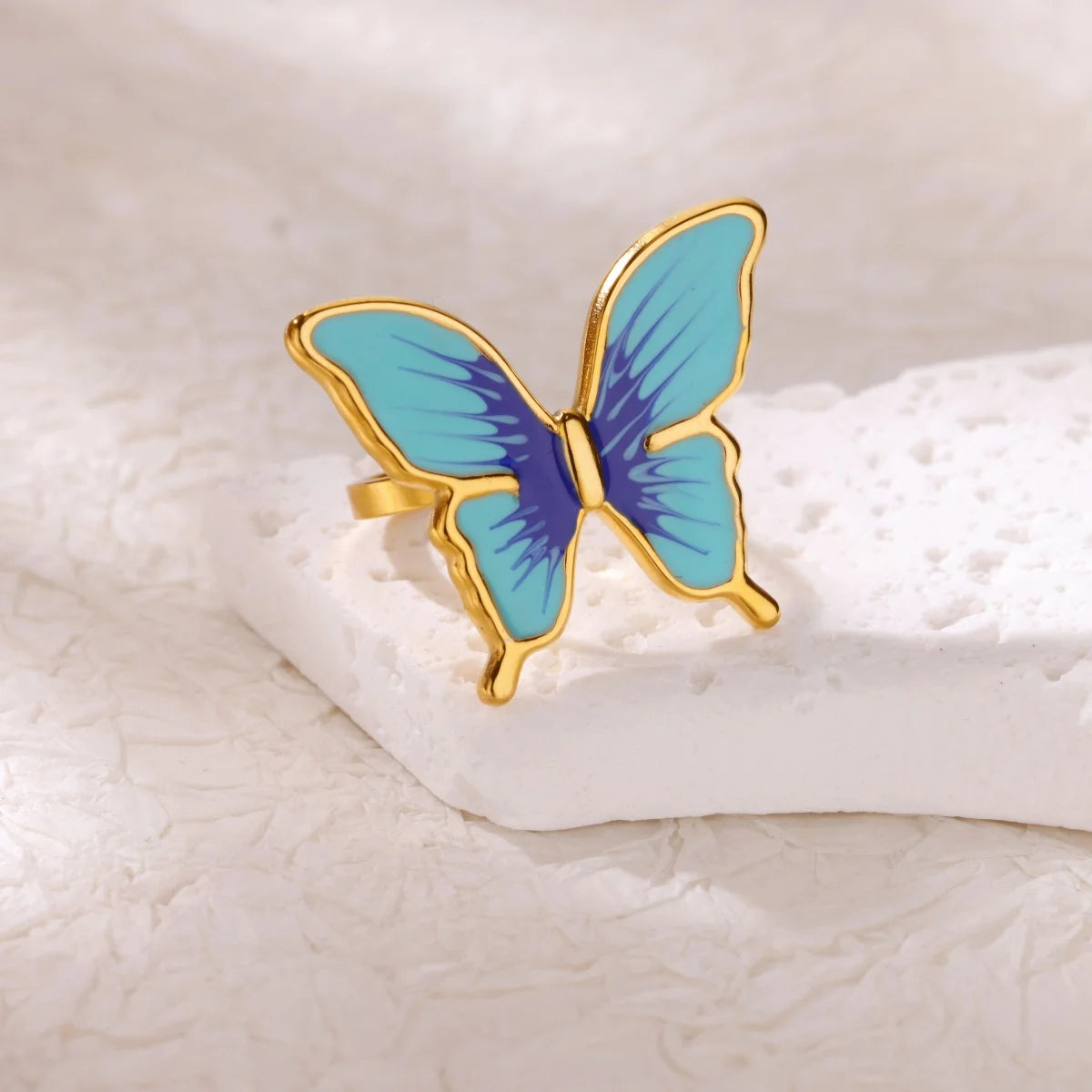 Square Teardrop Double Open Rings For Women Gold Color Stainless Steel Geometric Ring Aesthetic Wedding Christmas Jewelry Gift