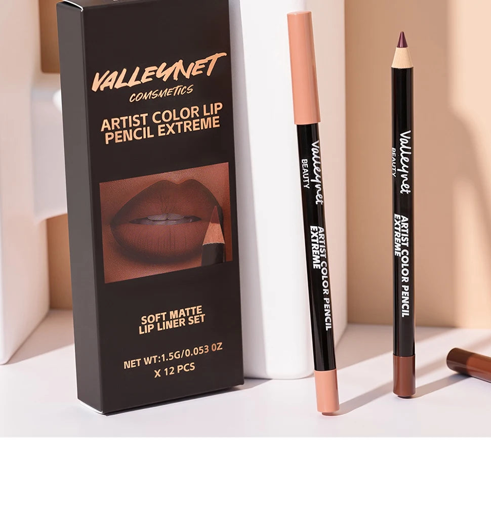 12pcs/set Matte Silky Lip Liner Set, Long-Lasting, Waterproof, Multifunctional Makeup Pencil, Daily Natural Makeup, Gift Giving