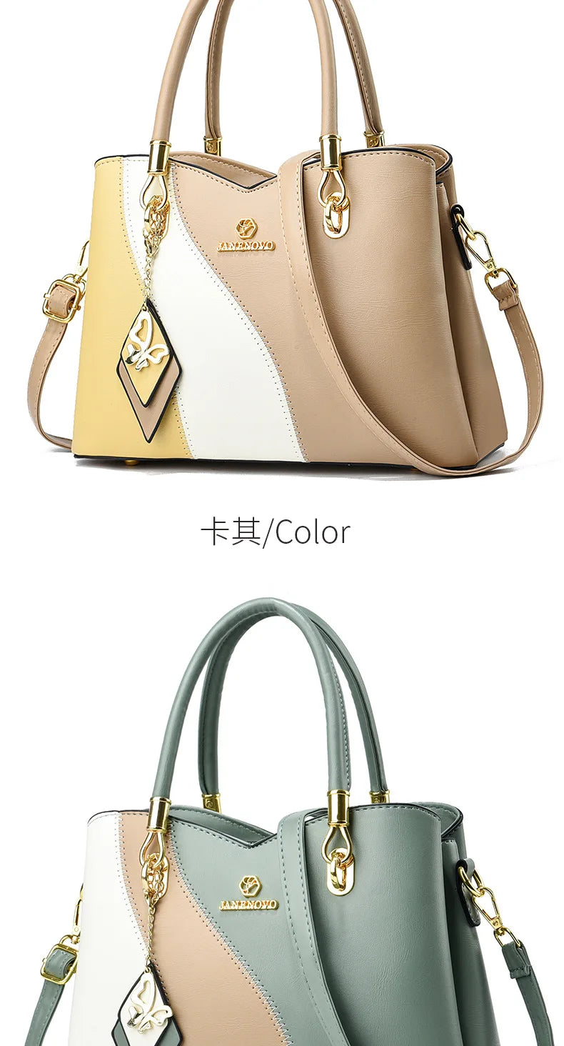 2026 New Three Color Combination Women's Handbag Large Capacity Soft Leather Shoulder Bag Fashion Elegant Women's Crossbody Bag
