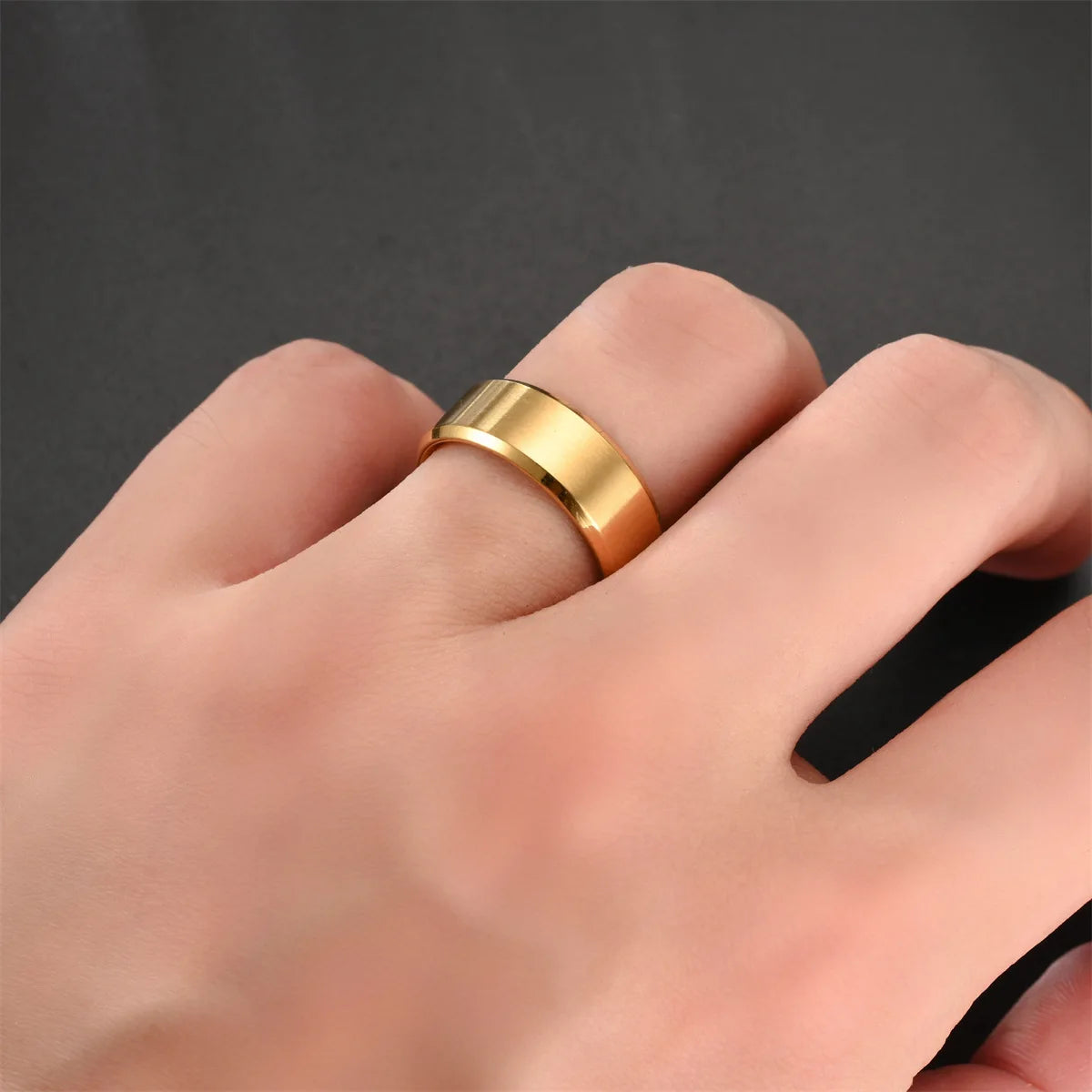 8mm Couple's Stainless Steel Ring Smooth Minimalist Matching Band Engravable Gold Color Jewelry Gift Wedding Anniversary